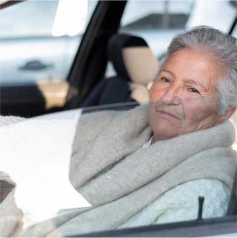 Elderly woman with a caregiver